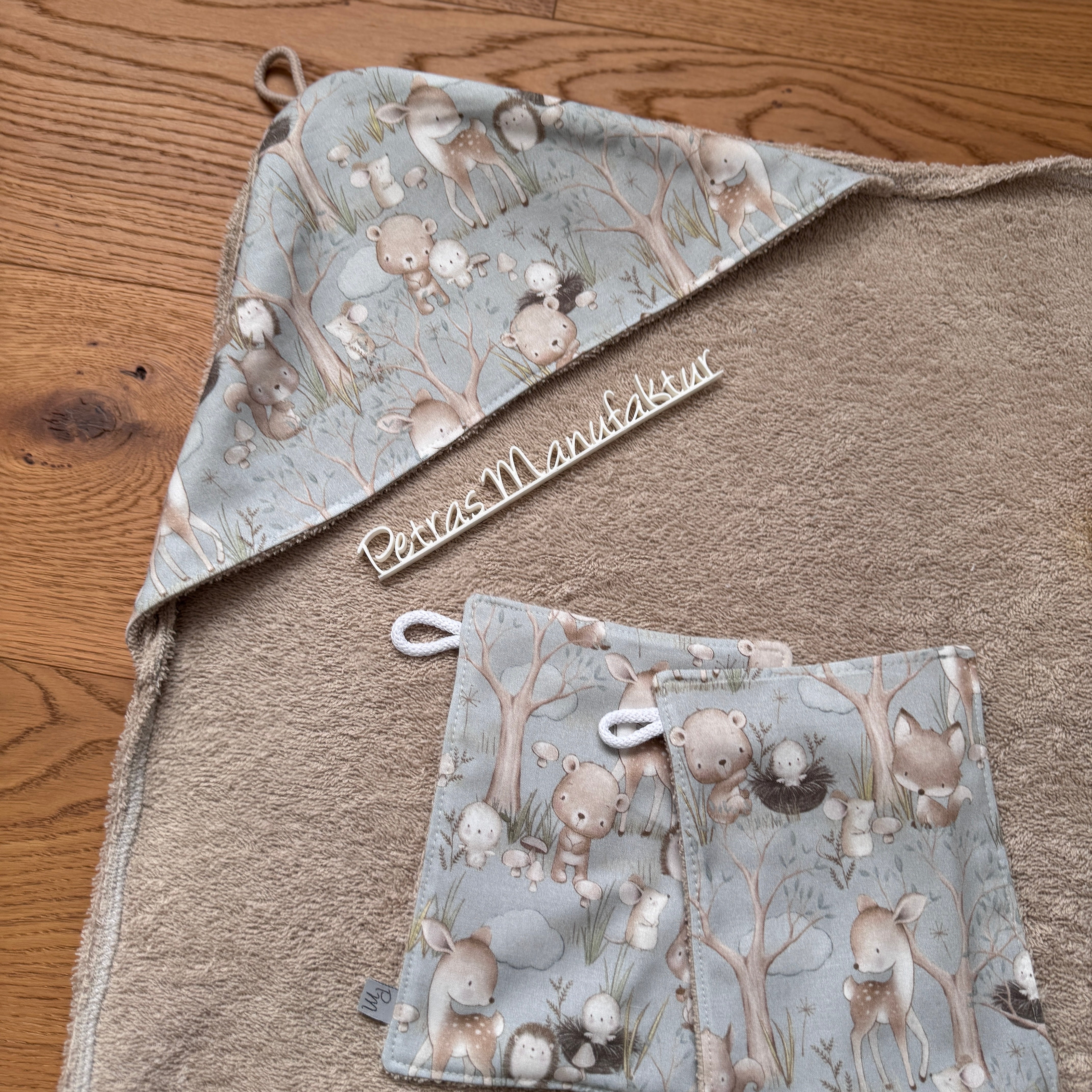 Badetuch-Set „Waldtiere blau“